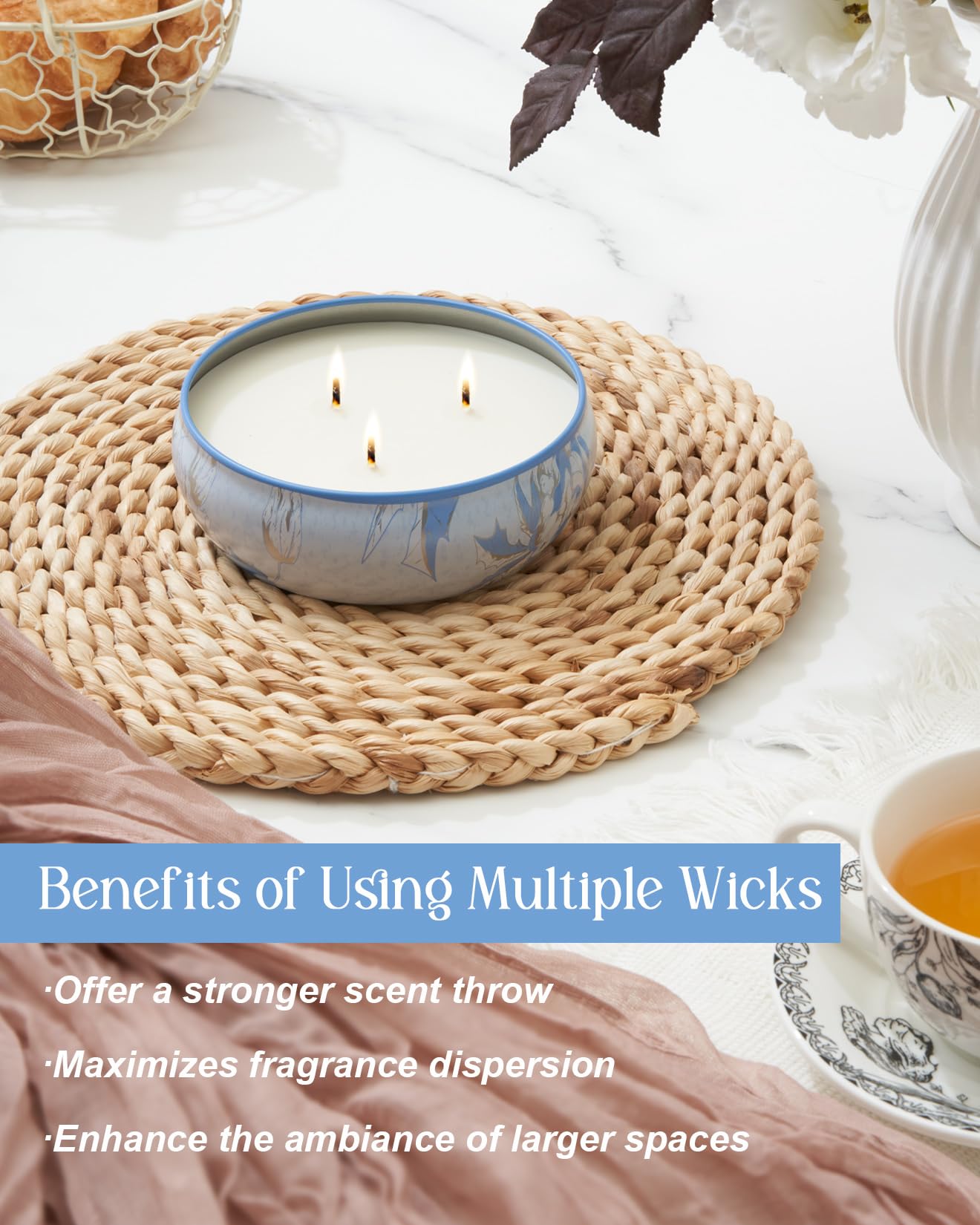 M&SENSE Soy Scented Candles for Home 12oz, 3 Wick Highly Scented 40 Hours Long Lasting, Midsummer Nights Scented Portable Tin Candles for Travel, Spa, Bath, Yoga