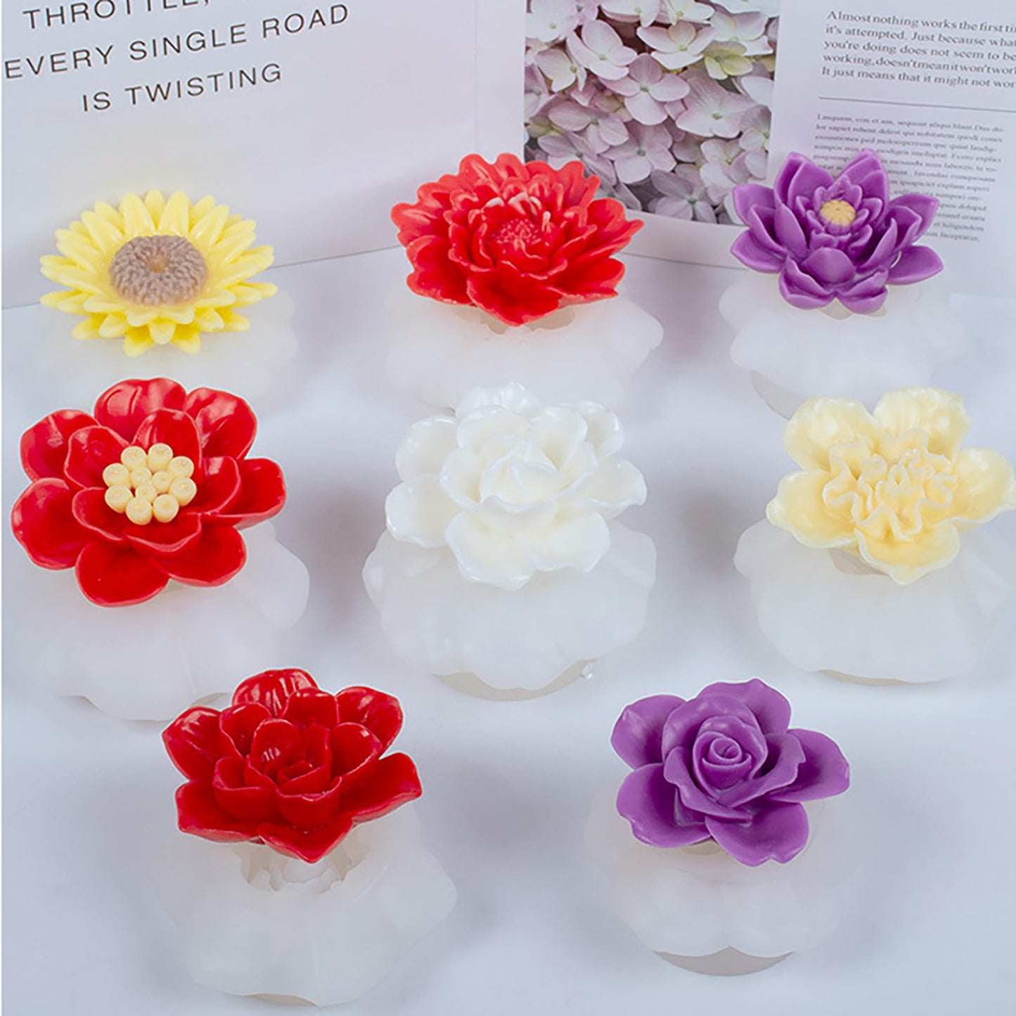 8 Pack Large Flower Succulent Candle Mold Resin Casting Silicone Molds for Home Decor & Candle Making Wave Spiral Mold