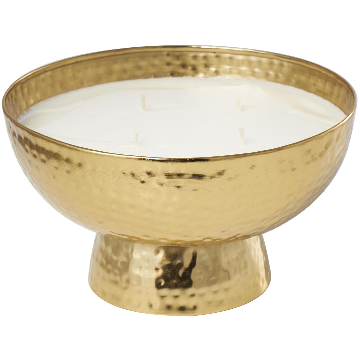 Deco 79 Metal Decorative Candle English Garden Scented Wide Hammered 70 oz 4 Wick Aromatherapy Candle with White Wax, Wax Aromatherapy Candle 10" x 10" x 6", Gold