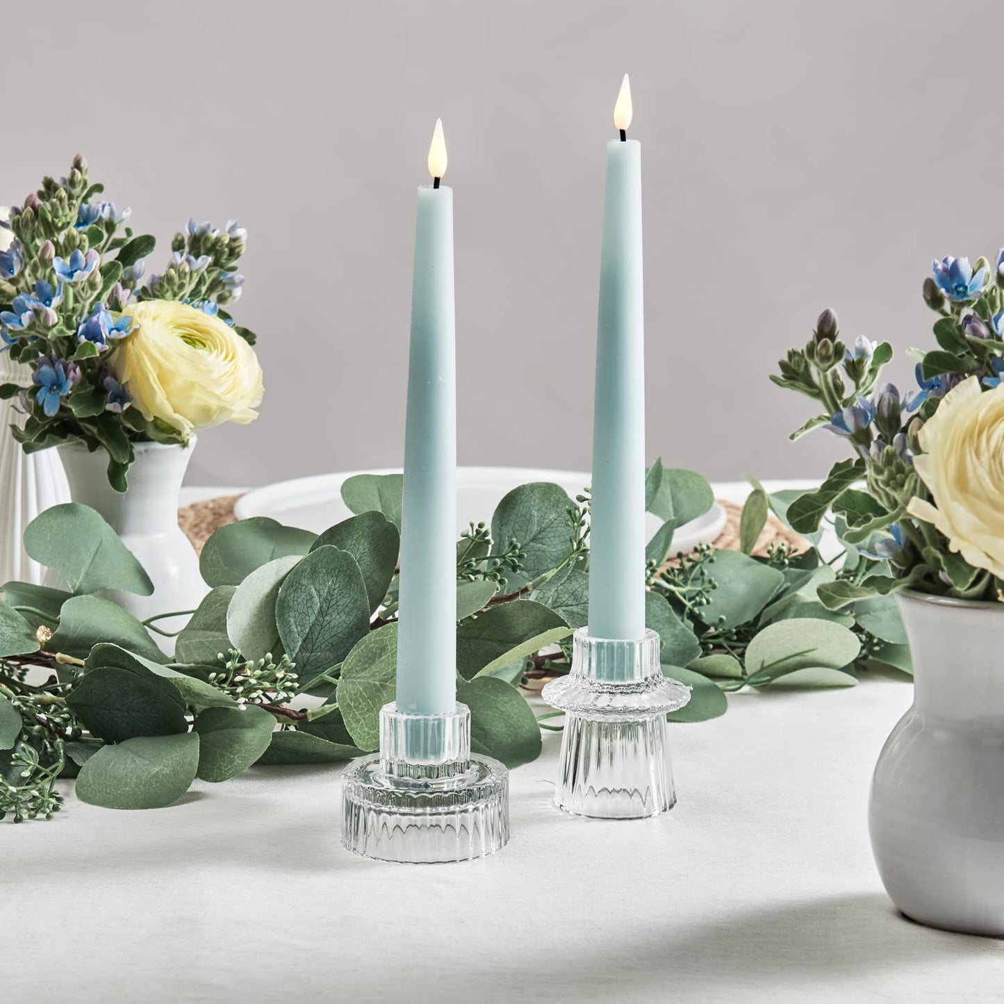LampLust Flameless Taper Candles with Remote, 9 Inch, 4 Pack Pastel Blue Candlesticks, LED Flickering Flameless Candles for Baby Shower Gender Reveal Decoration, Summer Home Decor, Table Centerpiece