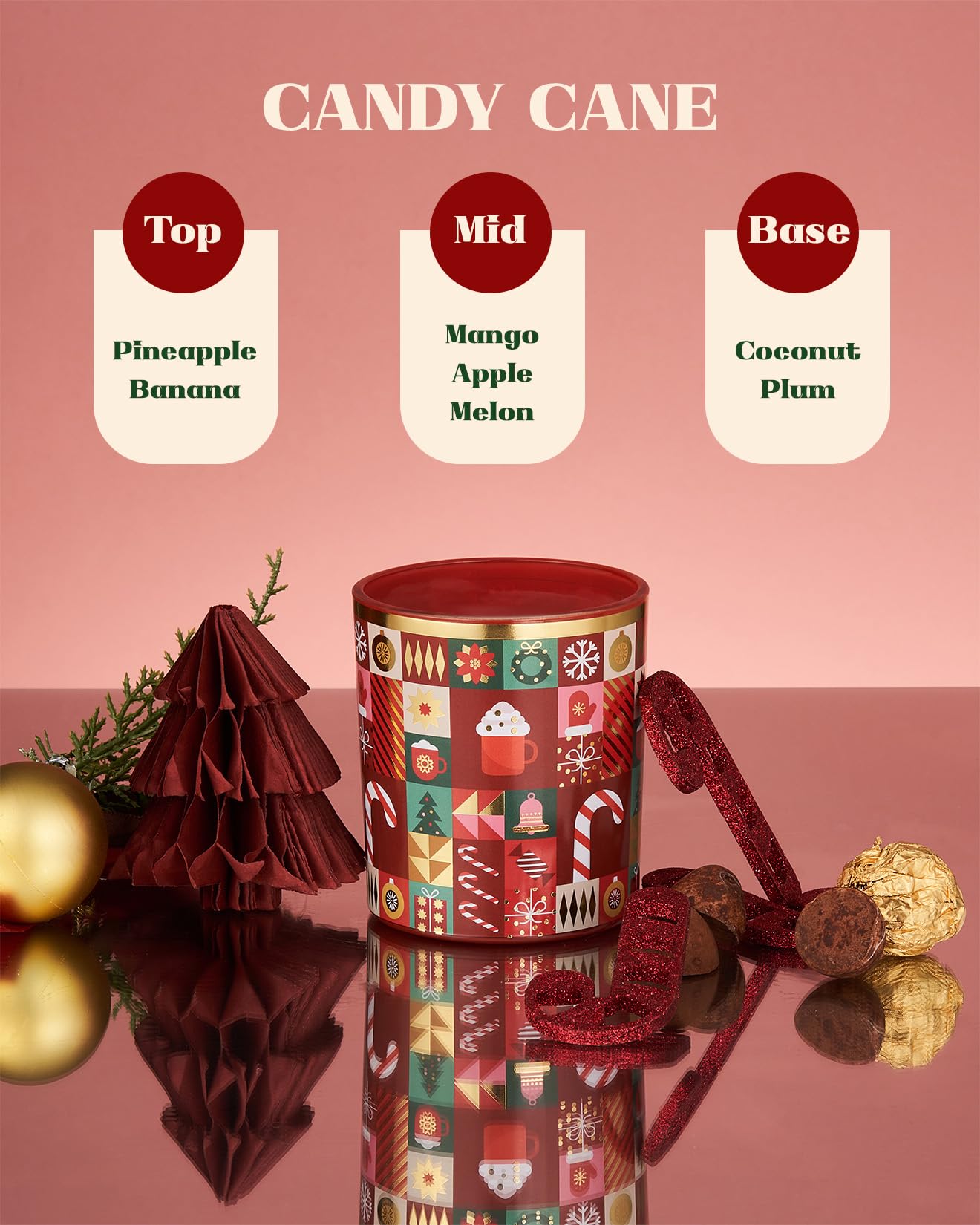 M&SENSE Christmas Candy Cane Scented Holiday Candle for Home, 9.9oz 55Hours Clean Non Toxic Burn, Natural Soy Wax Cotton Wick Fruit Scent, Winter Housewarming Candle Gifts for Women Family Friends