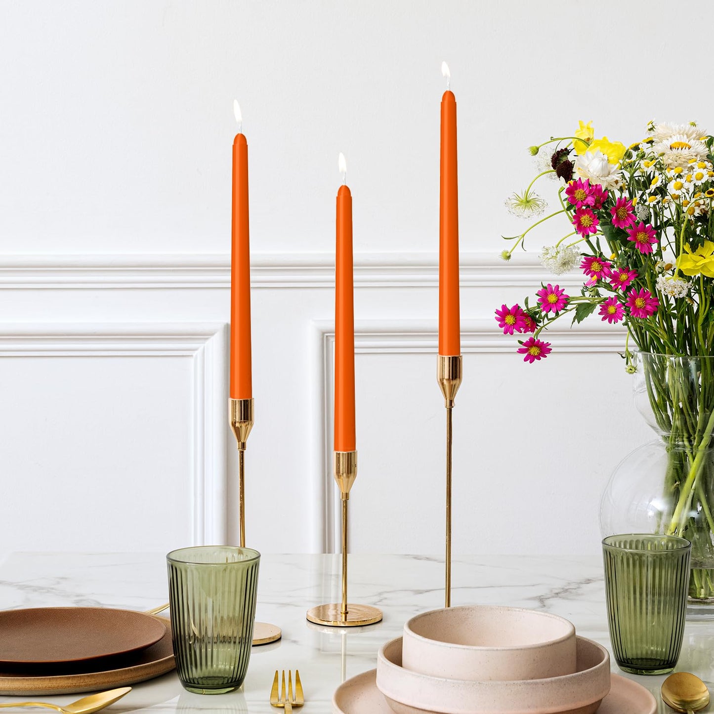 LYOBATH 12 Pack Orange Taper Candles - Taper Candles 10 Inch Dripless, Smokeless & Unscented - 8 Hours Long Burning - Ideal for Weddings, Dinner Parties, and Home Decor