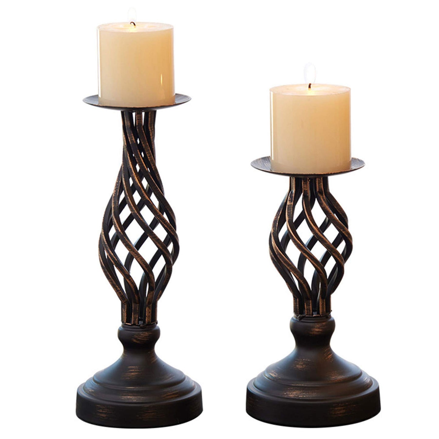 ZZKOKO Decorative Candle Holder Set of 2, Metal Pillar Romantic Candlesticks, Home Decor Candle Stand, 11.1", 8.1" High Candle Holders for Fireplace, Living or Dining Room Table, Gifts for Wedding