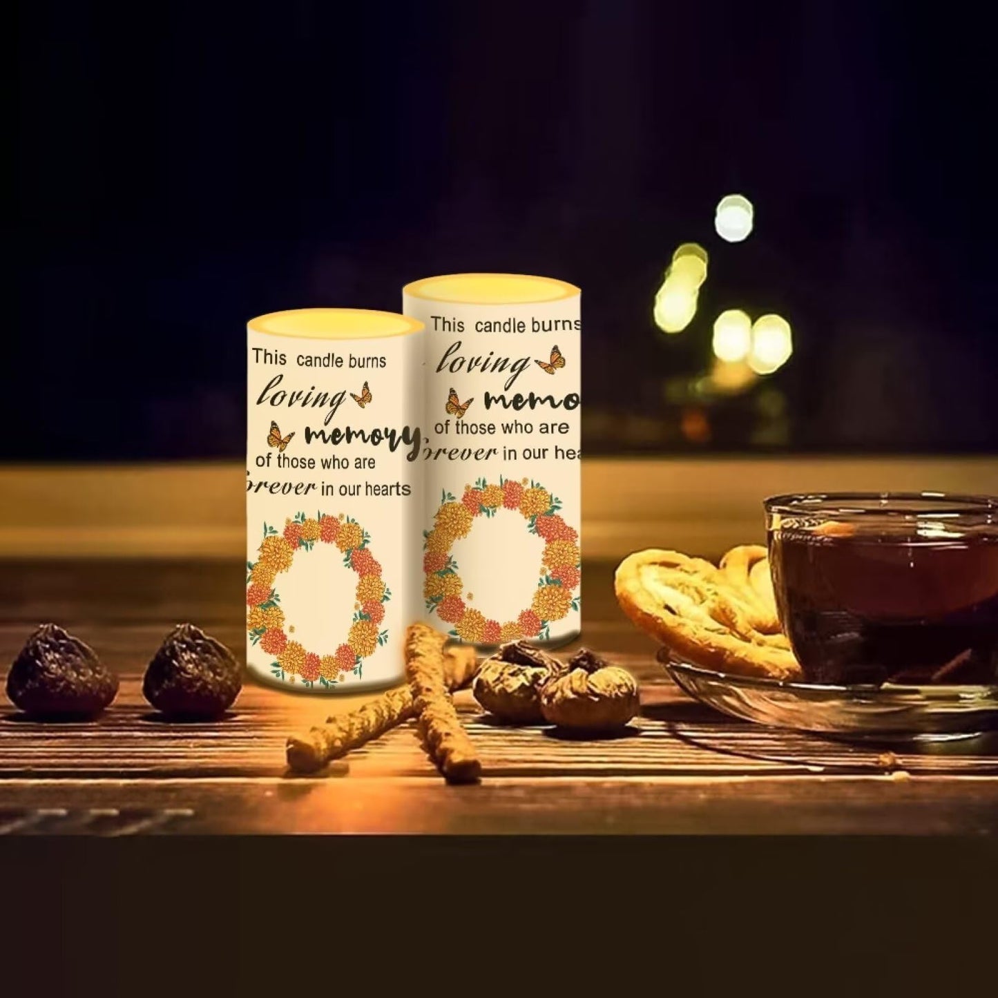 Luarisgur Personalized LED Memorial Candle for Loss of Loved One 2 Pack 6 x 3 inch Flameless Candles Orange Battery Operated Candles with Multicolor Timer Remote Control Flameless LED Fake Candles