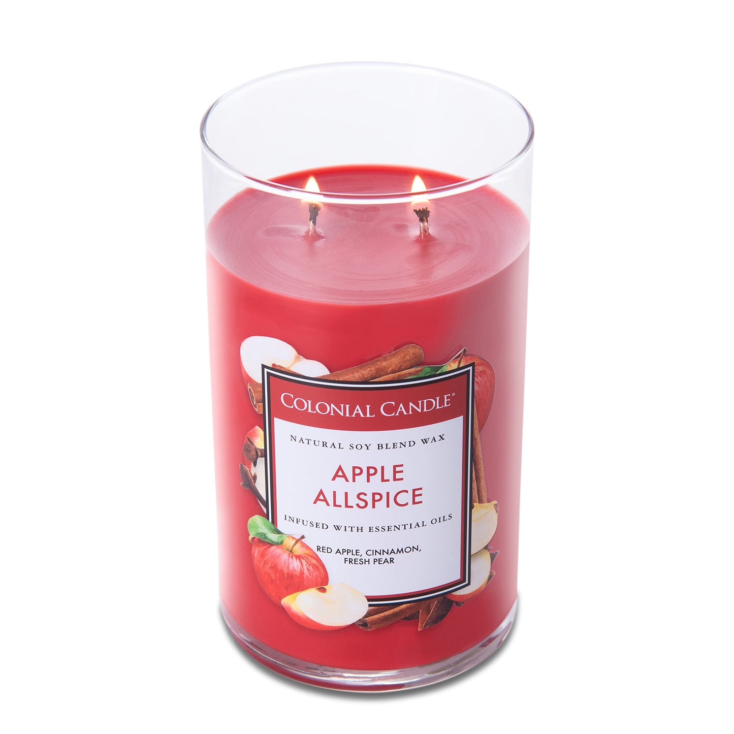 Colonial Candle Apple Allspice Scented Jar Candle, Classic Cylinders Collection, 2 Wick, Red, 19 oz - Up to 120 Hours Burn