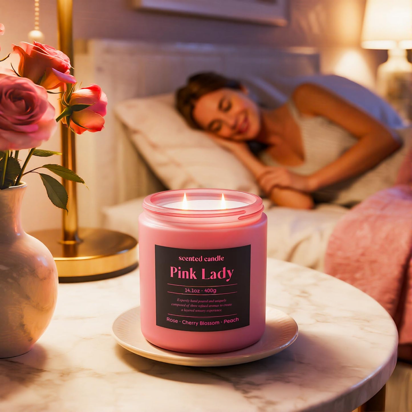 CHILLFLAME Candles for Women, 14.1 oz Scented Candles for Home, 2 Wicks Blended Scents Birthday Candles Gifts for Mom, Wife, Teachter, Girlfriend (Rose+Cherry Blossom+Peach)