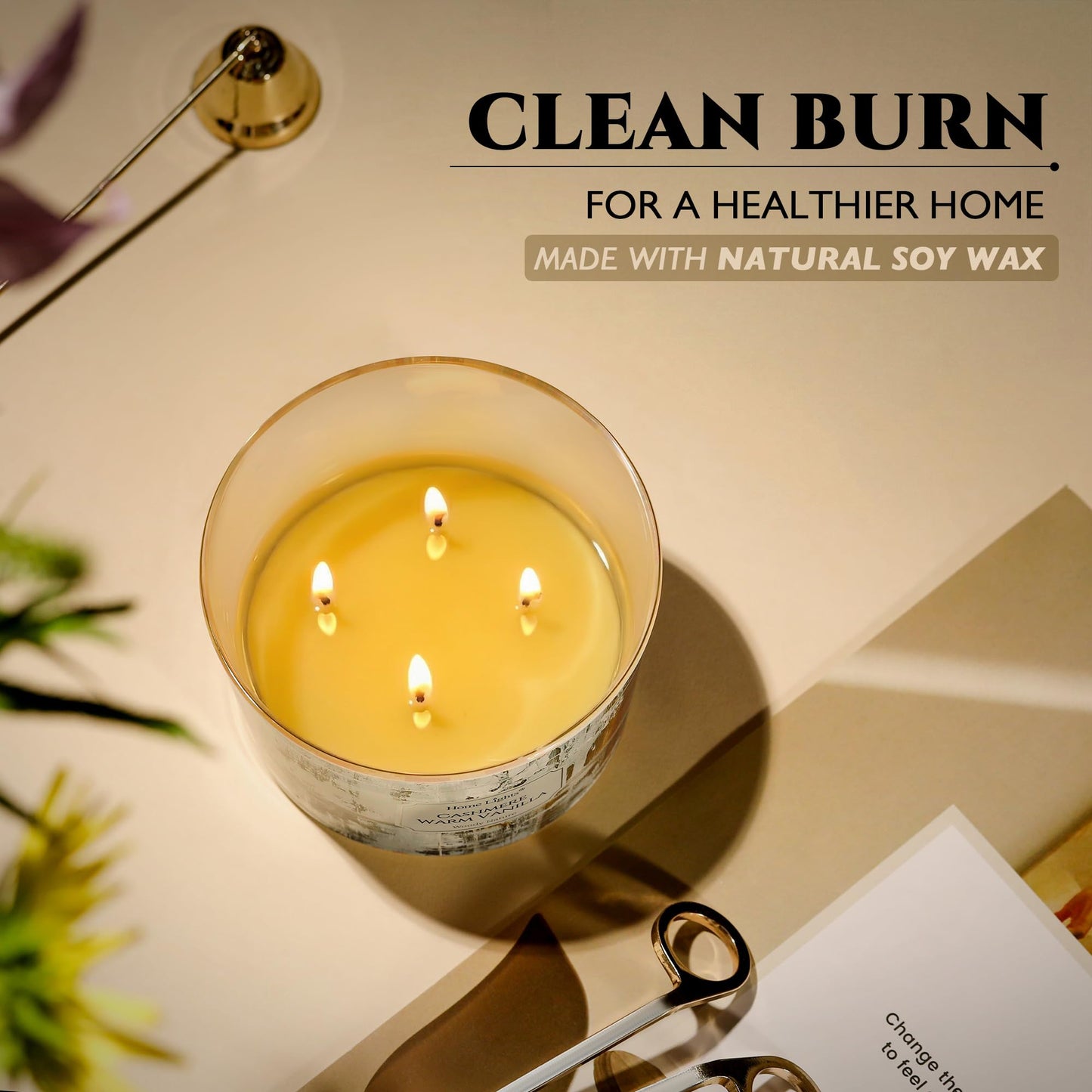 HomeLights Scented Candles for Women & Men, 18oz Candle Jars Aromatherapy 4-Wick Candle, Ideal for Industrial Chic Home Decor and Gifts, Cashmere Warm Vanilla