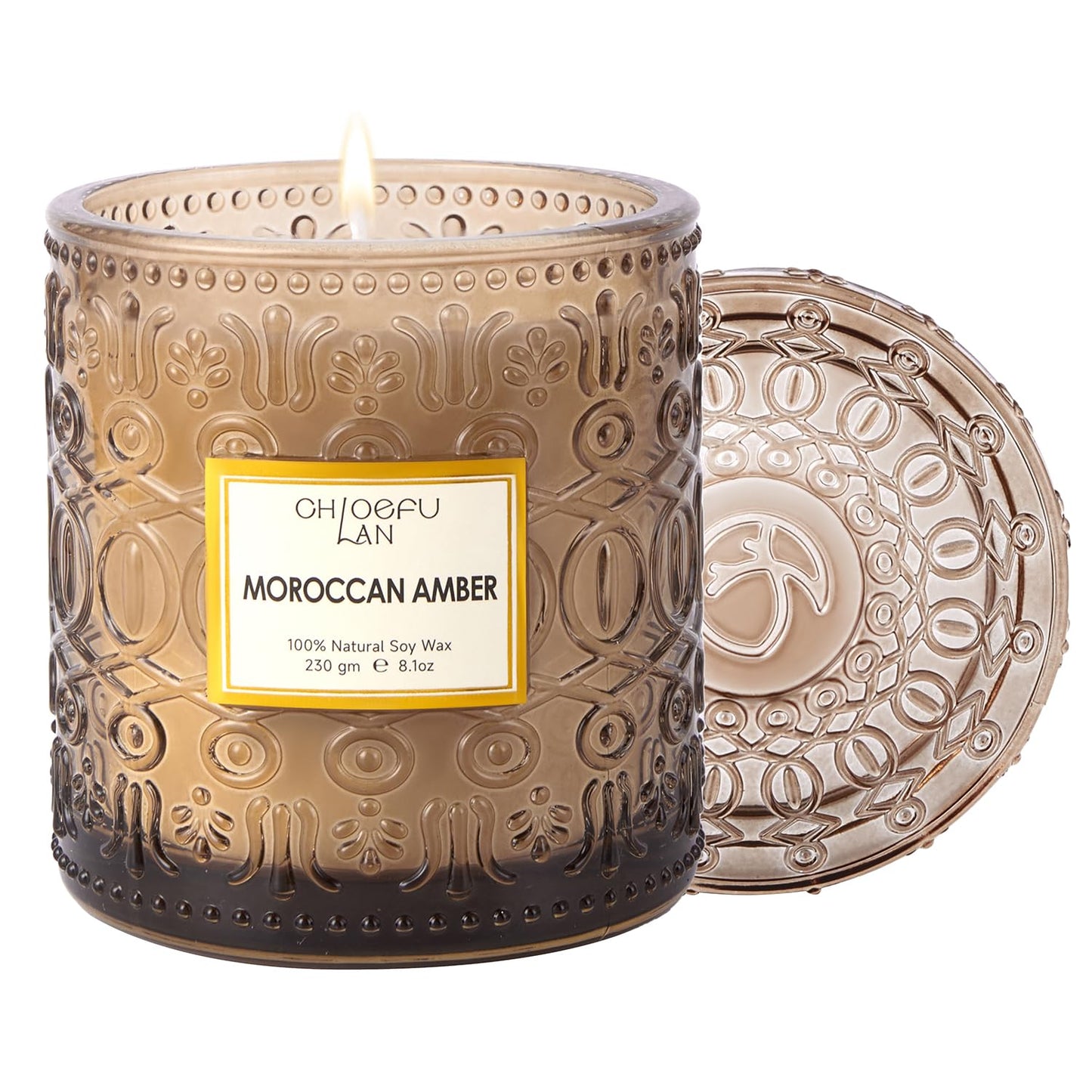 Chloefu LAN Amber Candles for Home Scented, Gifts for Women & Men, Luxury Glass Jar Candle, Natural Soy Wax, Home Decor, 55 Hours Long Burning, 8.1 oz