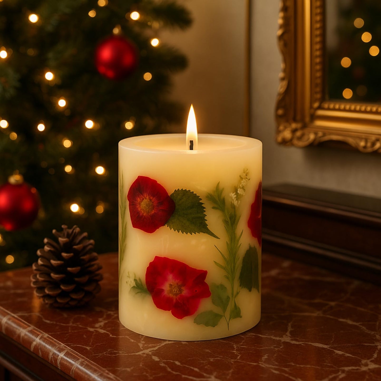 Rosy Rings Essence of Christmas Botanical Candle | Luxury Aromatherapy Long Lasting Candle Home Decor Gifts Notes of Eucalyptus, Balsam Fir, Cedarleaf, Pine Cone, Vetiver Burn Time 120 Hours 5.5" H