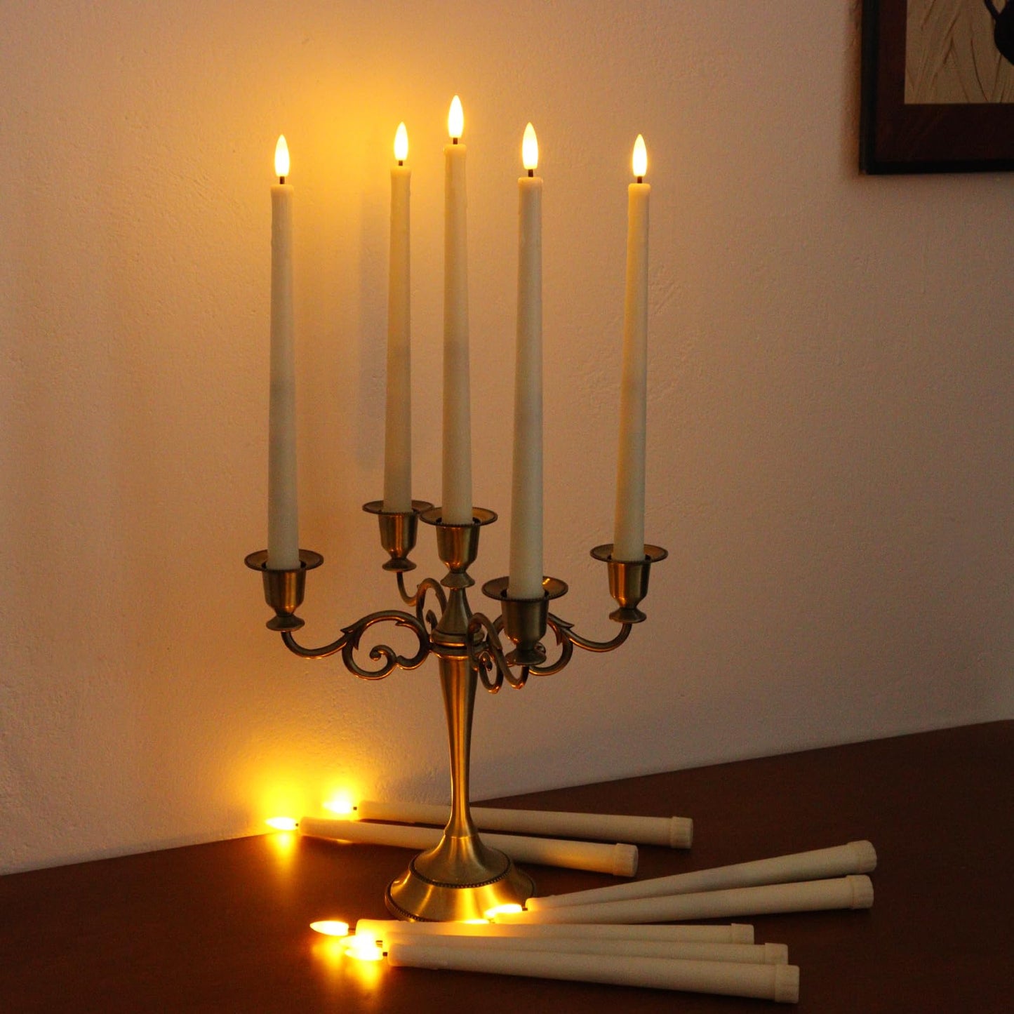 Warmhere 32 Pcs Flameless Taper Candles with Remote Timer, 11 inches Flickering Taper Candles Battery Operated, Ivory Plastic Long LED Candlesticks for Home Party Church Wedding Decor