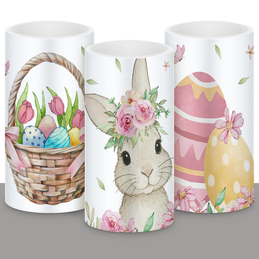 Retisee 3 Pcs Colorful Easter Flameless LED Candles Battery Operated Bunny Spring Flickering Pillar Candles with Remote Pastel Easter Decoration Centerpiece for Bedroom Living Room Dinner Table Decor