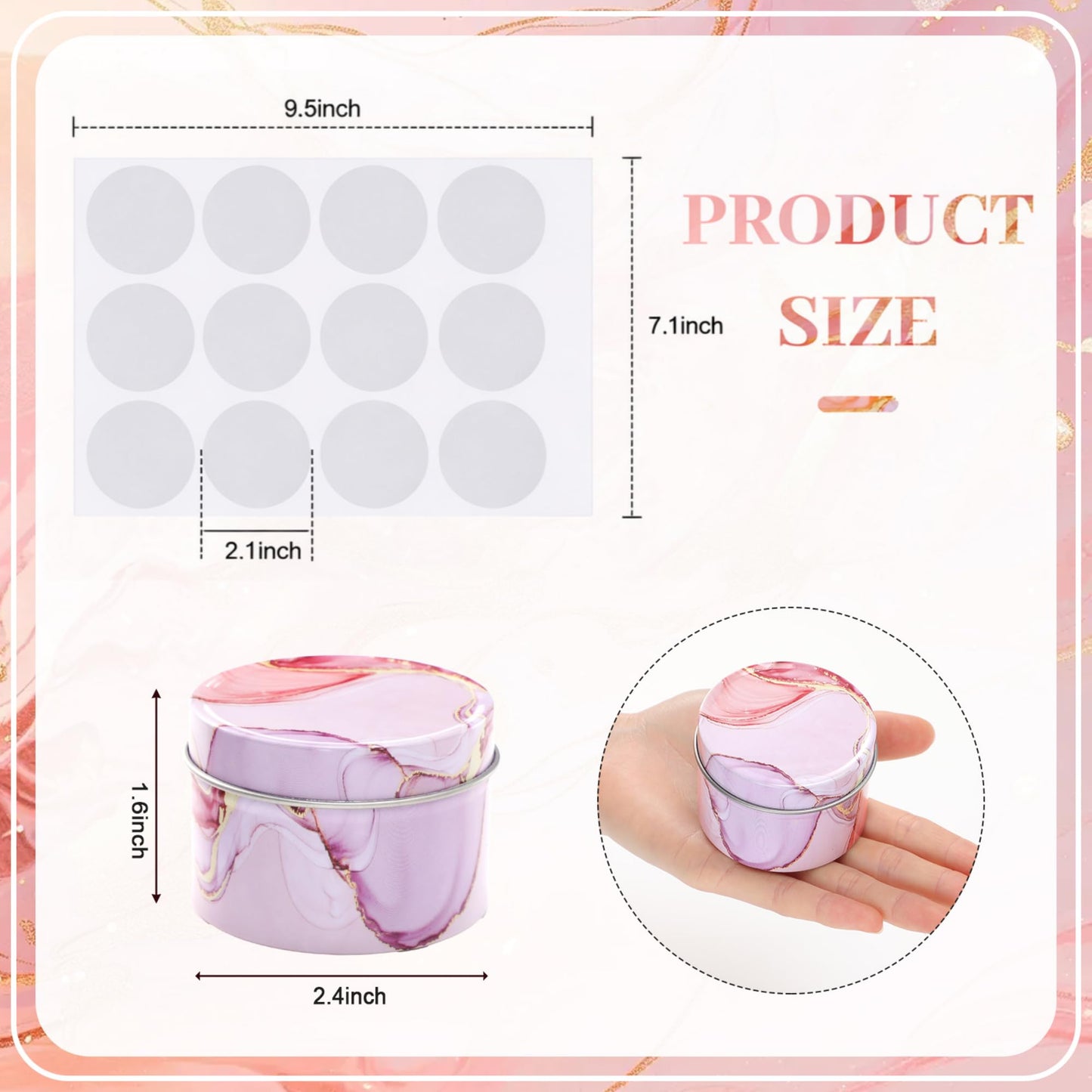 Patelai 2.5 oz Purple Metal Round Tins Aluminum Tin Cans Salve Tins Containers with Screw Lid 10 Sheets Stickers for Salve Spice Candies Balms Candles, 36 Pack (Elegant Style)