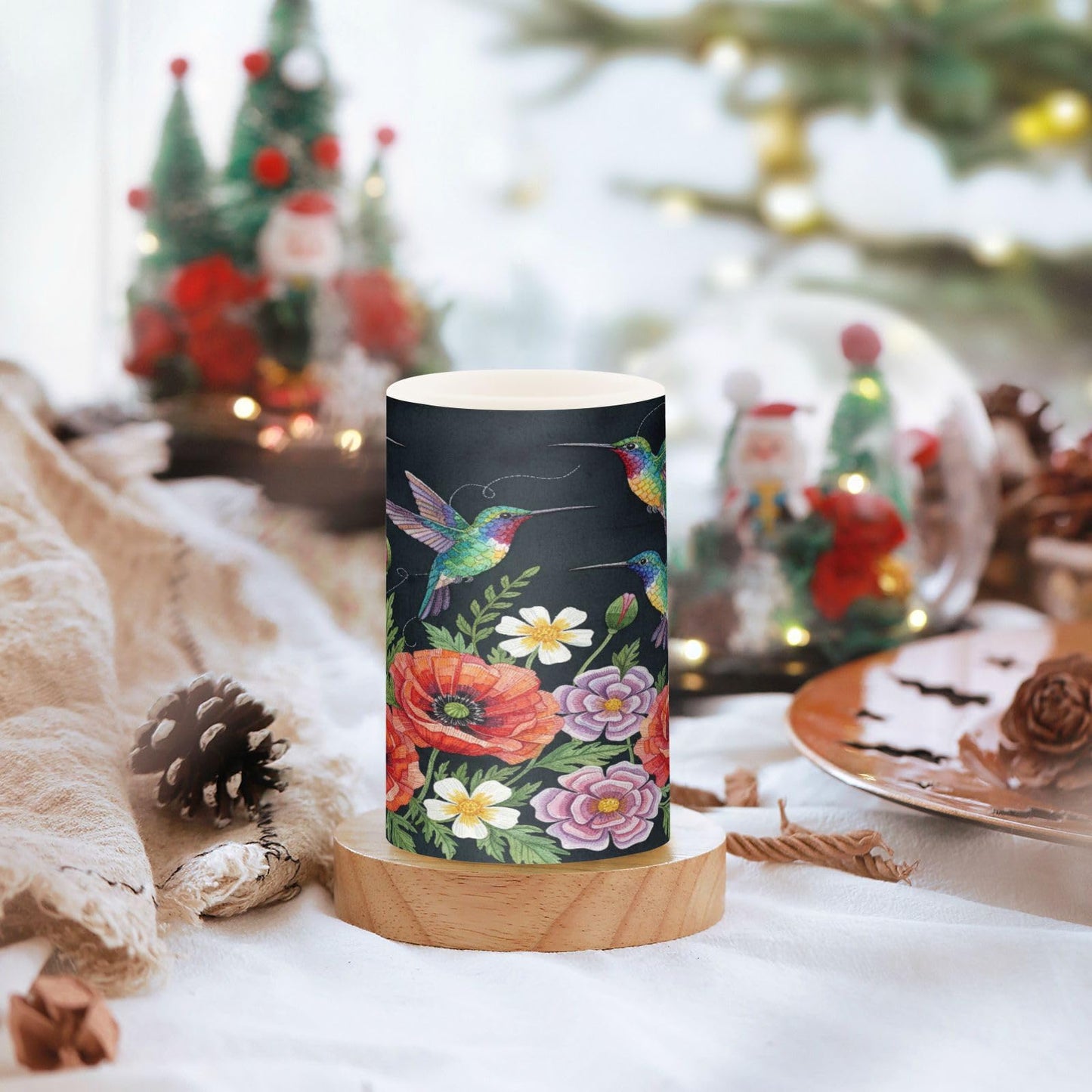 ALAZA Hummingbirds and Flowers Poppies Flickering Flameless Candles Battery Operated with Remote Timer,Tea Light Candles LED Pillar Votive Candles Set of 2 for Outdoor Indoor Decorations