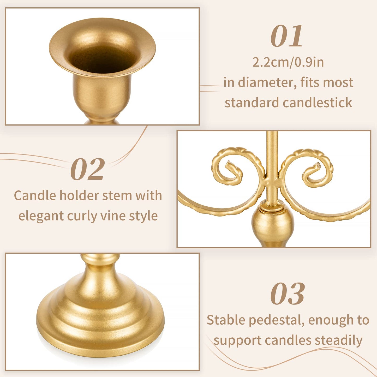 Sziqiqi Gold Taper Candle Holder for Centerpiece - 3-stem Candlesticks Holder for Wedding Table Centerpieces Metal Candle Stick Holders for Fireplace Mantle 2pcs