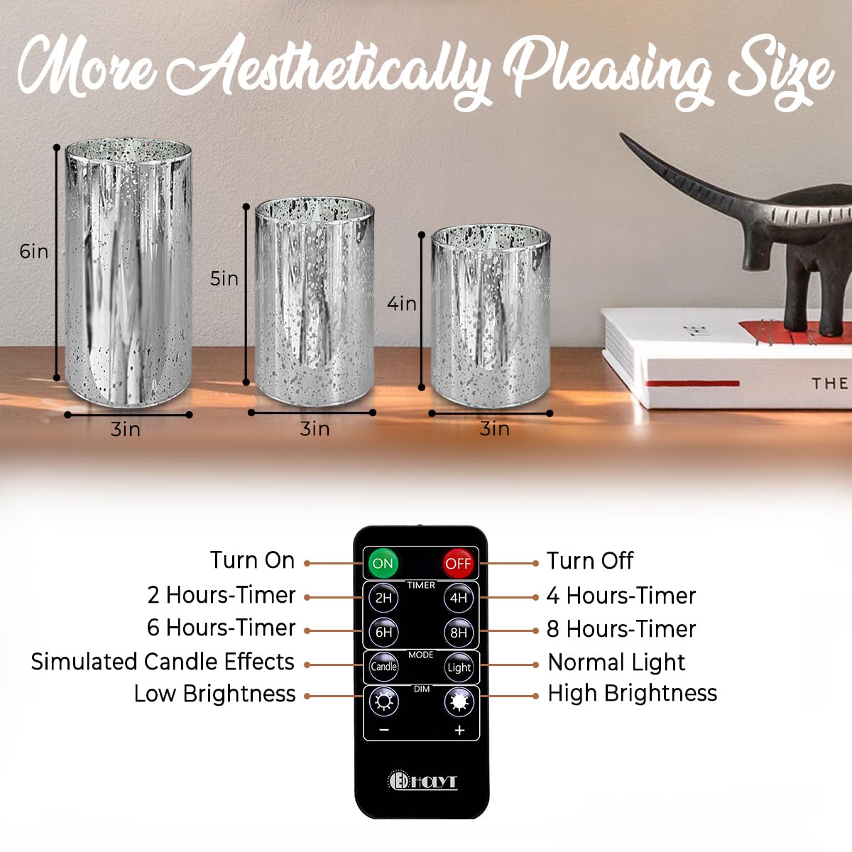 LEDHOLYT Rechargeable Flameless Candle, Flickering LED Pillar Glass Fake Candle with Remote and Timer, Built-in Battery Real Wax Electronic Candle for Room Decoration, Set of 3