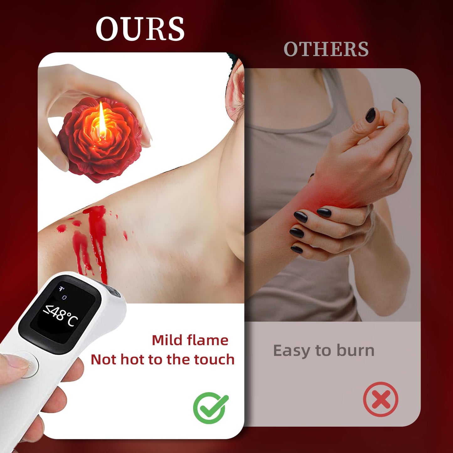 118.4°F 2 Pcs Low Temperature Candles Peony Flower Shaped Scented Candles Low Heat Body Safe Candles Wax Play for Couples Date Night (2, Wine red)