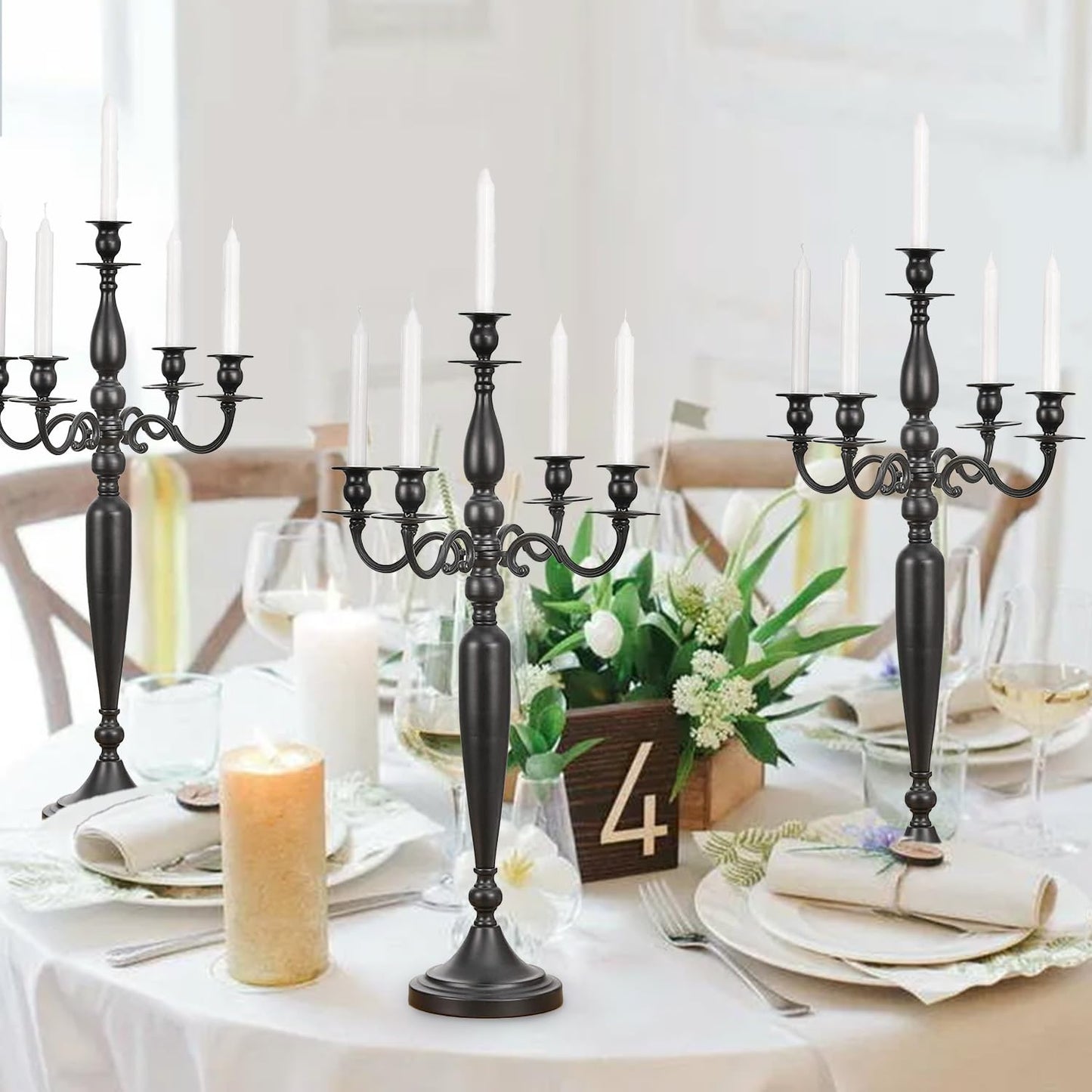 VINCIGANT Candle Holder for Table Centerpiece Wedding,5 Arms Black Candelabra for Pillar Candles,28.54 inch Tall Candlestick Holders for Party Return Gift 0.75inch Taper Candles Diameter