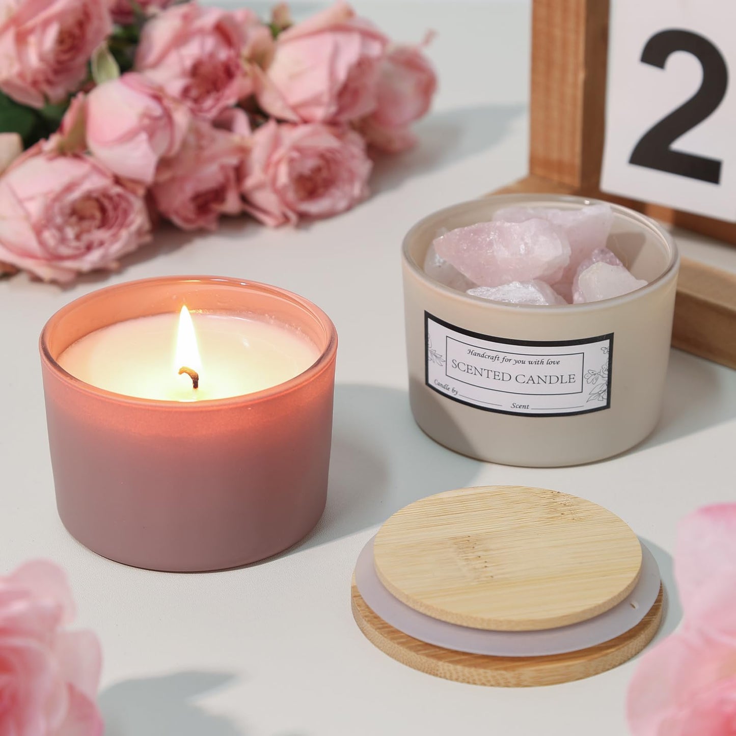 CONNOO 15 Pack 4oz Spring Glass Candle Jars with Airtight Bamboo Lids for Making Candles, Bulk Small Wide Mouth Empty Candle Containers with Sticky Warning Labels - Dishwasher Safe