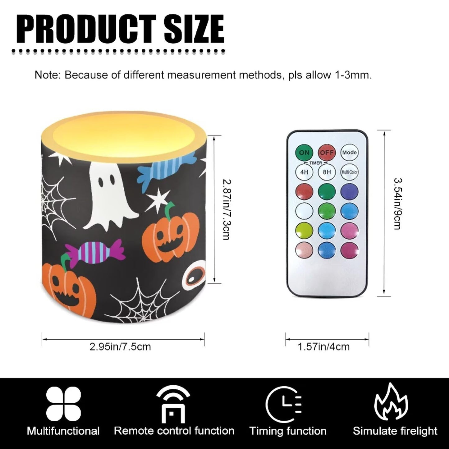 Merkmak Flickering Flameless Candles with Remote Battery Operated Candles with Timer Halloween Pumpkin Ghost Design LED Pillar Tea Lights for Party Banquet Home Decorations