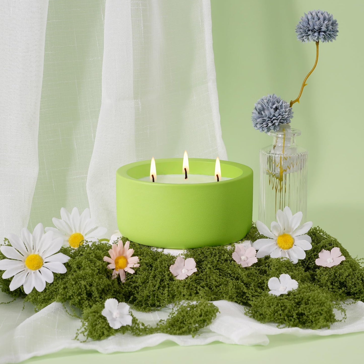 Viyffo Large Citronella & Lemon Candle Outdoor, 3 Wick 20oz Scented Candle Indoor, Non Toxic Soy, Green Ceramic Jar for Patio, Deck, Garden, Backyard & Camping, Home Fragrance, Décor & Gift