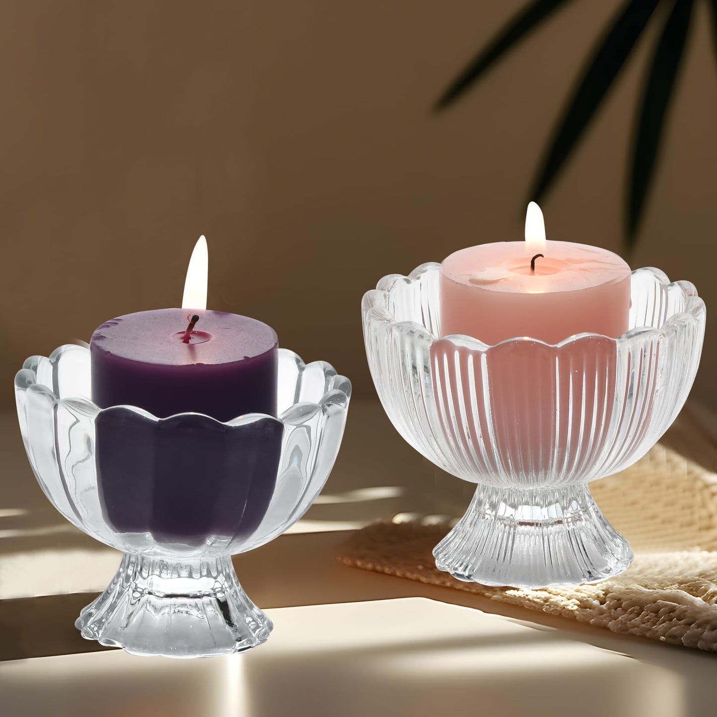 ANWONE Glass Tealight Candle Holder Set of 6, Clear Candle Holders with Tea Lights, for Floating Candles, Pillar Candles, Votive Candles, Table Decor for Wedding Birthday Party