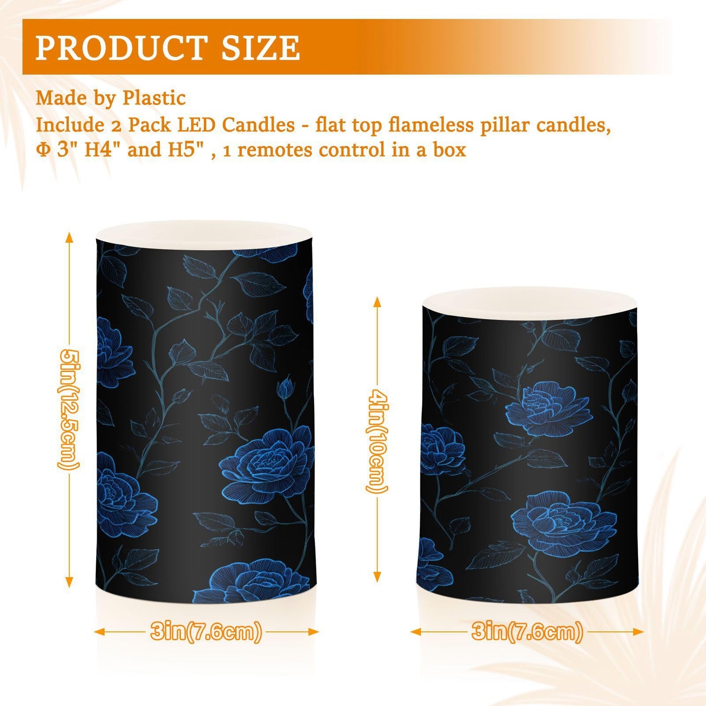 ALAZA Blue Rose Floral Flickering Flameless Candles Battery Operated with Remote Timer,Tea Light Candles LED Pillar Votive Candles Set of 2 for Outdoor Indoor Decorations