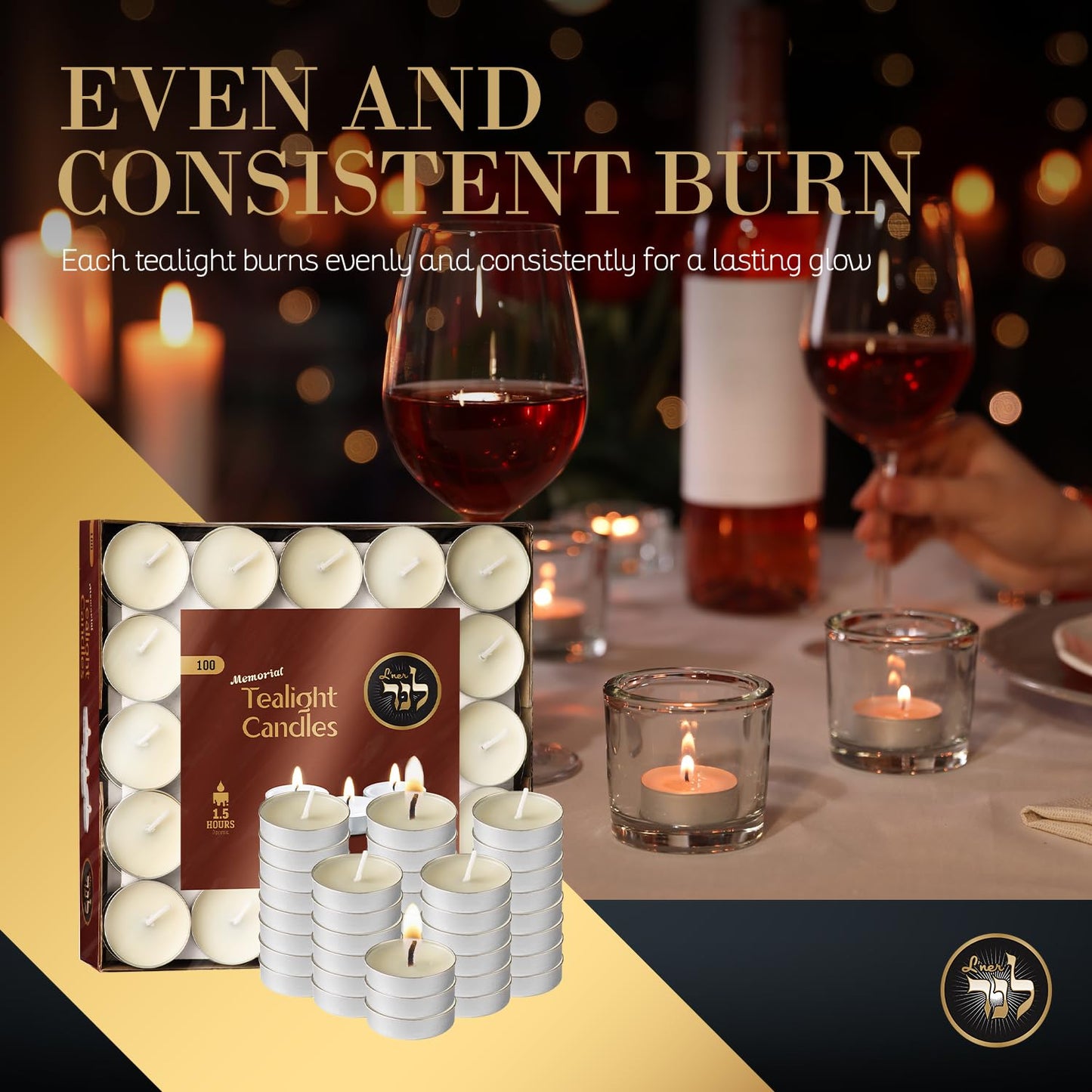 L’ner 1.5 Hour Tealight Candles, 300 Pack – Smokeless & Dripless Unscented Mini Tea Lights, Plant-Based Wax, Lead-Free Cotton Wick – Premium Quality Tealights for Shabbat, Memorial, Home, Weddings