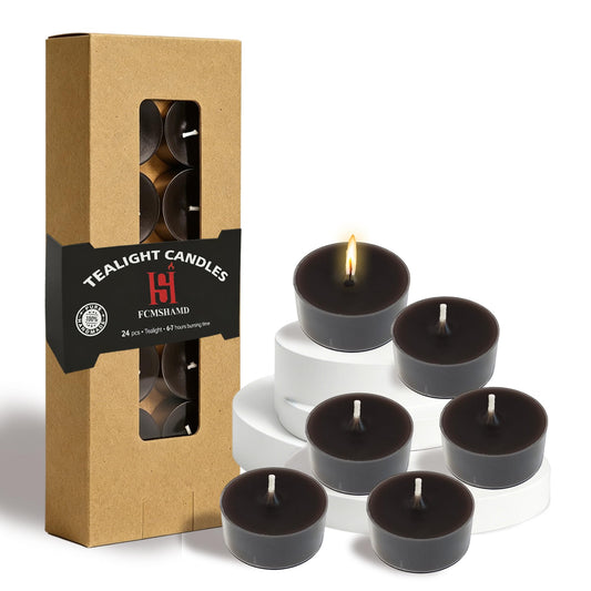 Brown Candles Tea Lights Smokeless Coffee Scent Tealight Candles Handmade Tealights Set of 24 Long Burning for Wedding Meditation Dinner Home Decor