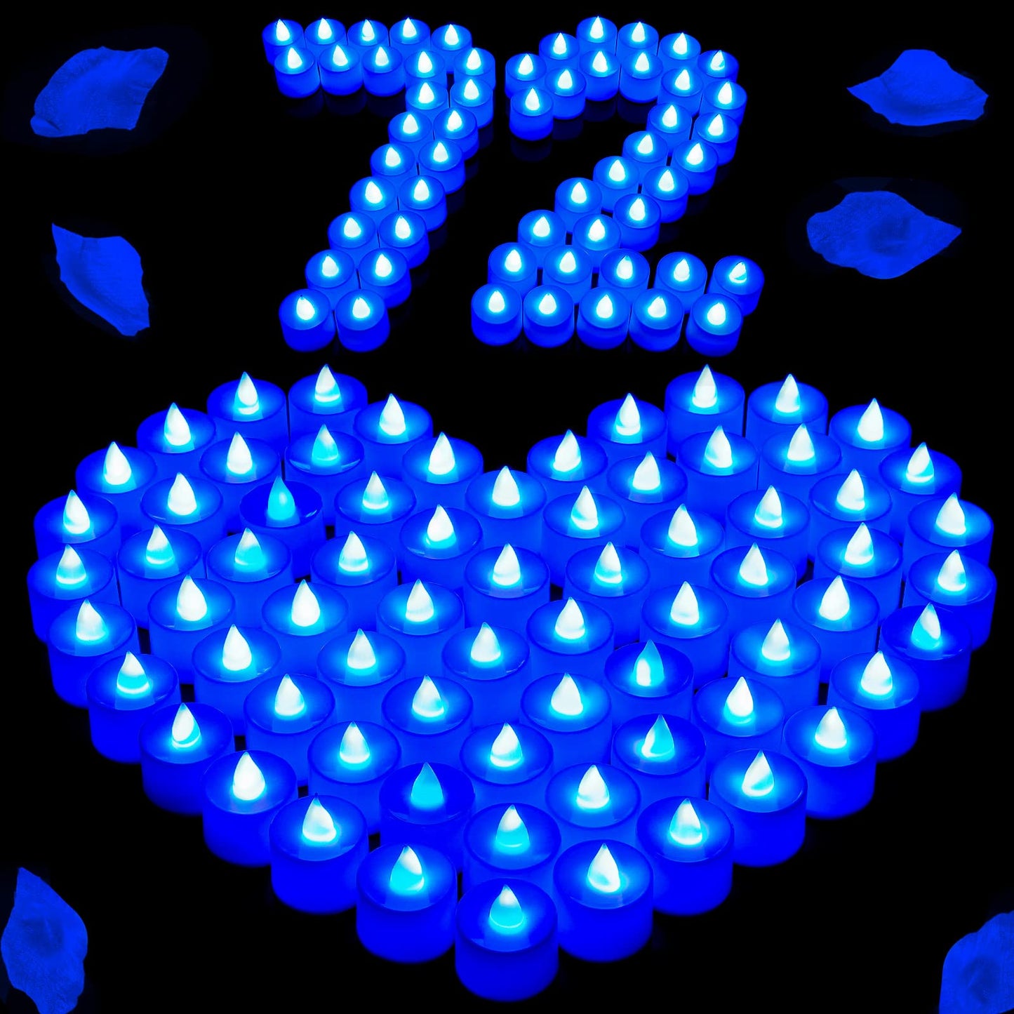 Coume 72 Pack Flameless Tea Light Candle Wedding Flameless Flickering LED Battery Operated Candle for Sweetest Day Anniversary Romantic Night Honeymoon Table Decor(Blue)