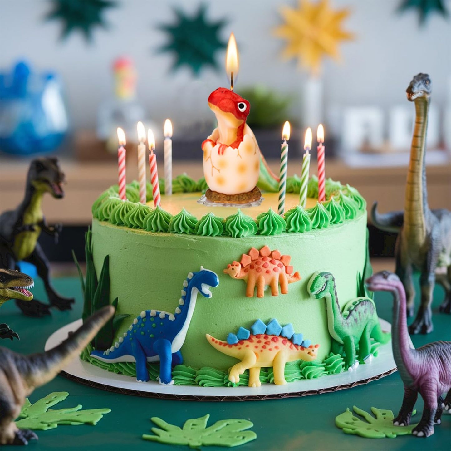 Mesiiloly Large Dinosaur Birthday Candle - Red Dinosaur Cake Topper Candles for Kids, 3.6 inches, Fun Dino Birthday Party Decoration