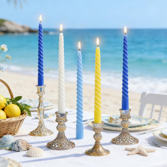 Whaline 8Pcs Summer Amalfi Coast Party Spiral Taper Candles Dripless Twisted Wax Candles 10 Inch Long Unscented Candle Sticks for Dinner Party Wedding Hanukkah Chanukah Home Table Decor