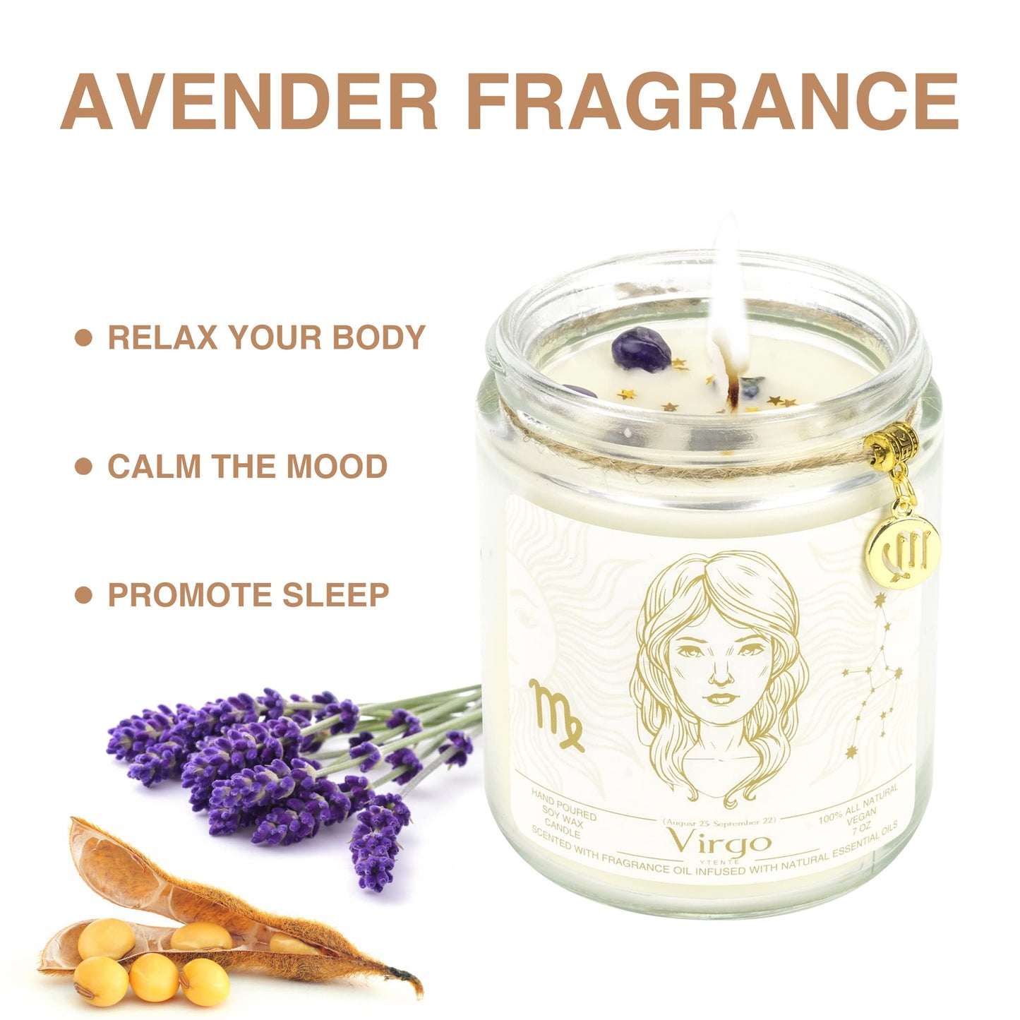 YTENTE Virgo Zodiac Sign Candles Gift, Zodiac Crystals Candle Jar,Astrology Lavender Scented Soy Stones Candles Best Friends Gifts for Women Men Sister Brother Funny Birthday Gift…