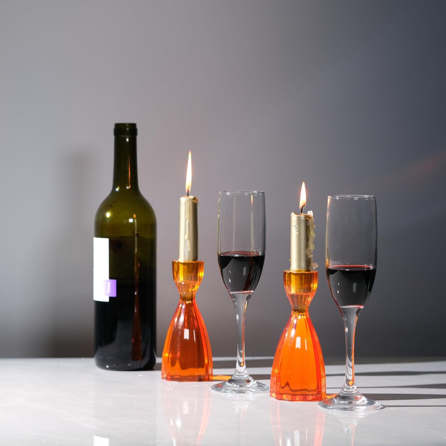ICNBUYS Twizzle Twist Candle Holder, Decorative Candlestick for Table Display, Romantic Decoration, Unique Home DÉCOR Aesthetic, Housewarming Gift, Orange Height 5.7 inches Set of 2 - Resin