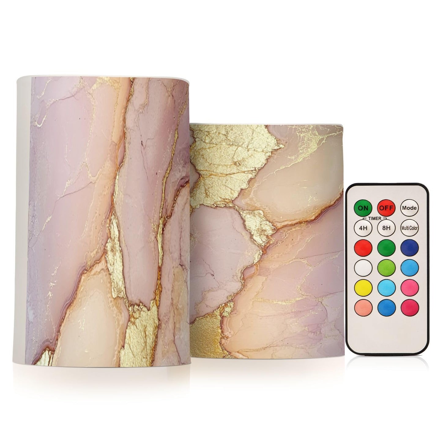 Zathe Flameless Candles Remote Flameless Candles Set for Fireplace Marble Blush Neutral