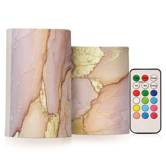 Zathe Flameless Candles Remote Flameless Candles Set for Fireplace Marble Blush Neutral