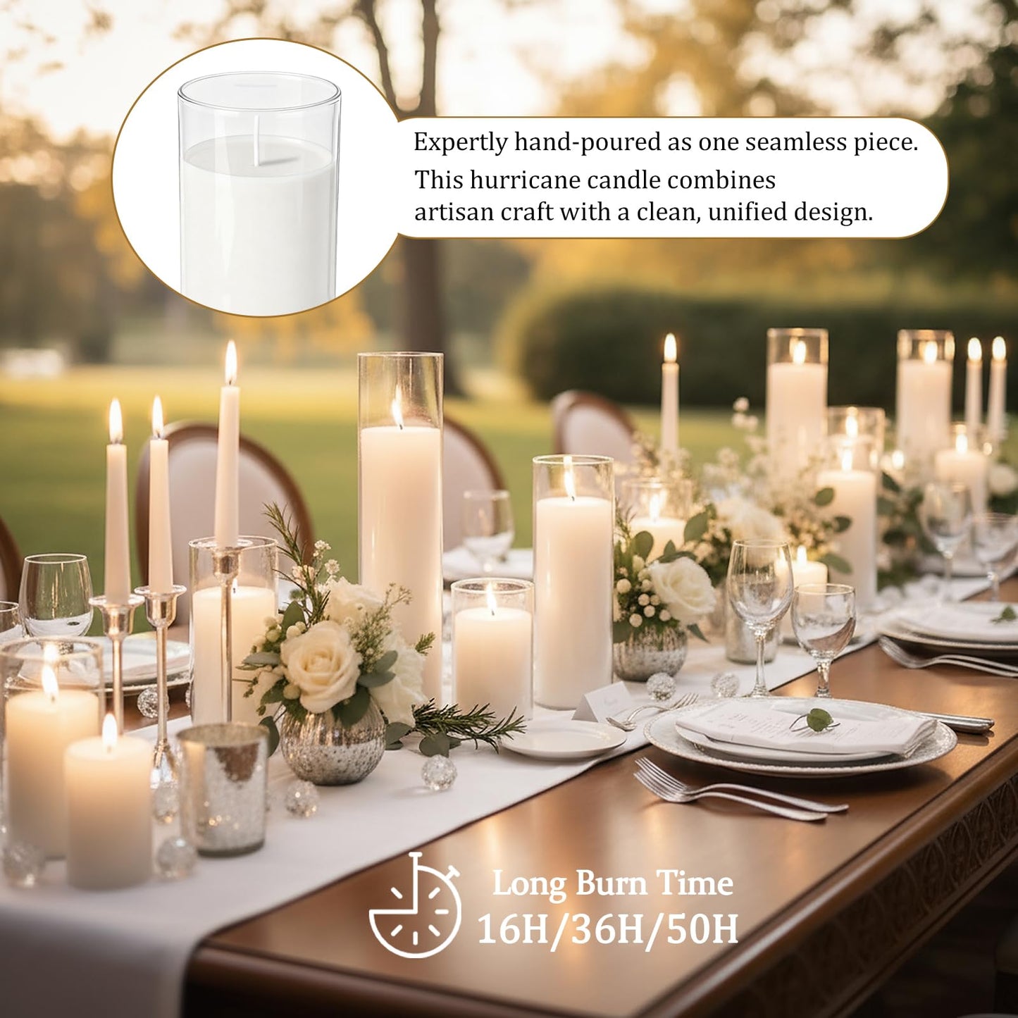 Trxvxo 18 PCS Pillar White Candles in Glass,Hurricane Candles,Wedding Cylinder Candle,3 Different Lengths 2 x 3/6/8 Inch (6 Each),Creating an Atmosphere Suitable for Various Outdoor Activities.