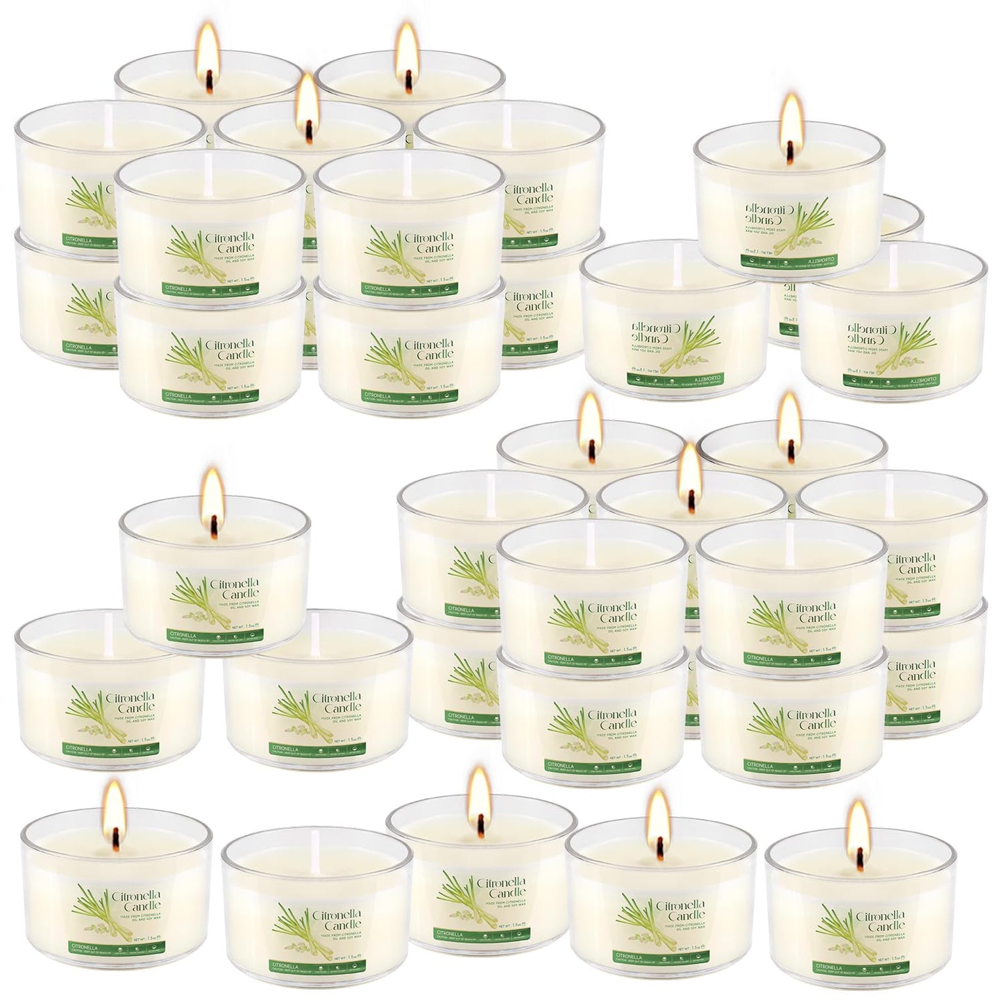 CAKETYCG 40-Pack Citronella Scented Tealight Candles -Outdoor Candles Natural Soy Wax Candle Bulk, Smokeless & Long-Lasting for Yard, Picnic, Camping Outdoor Comfort.