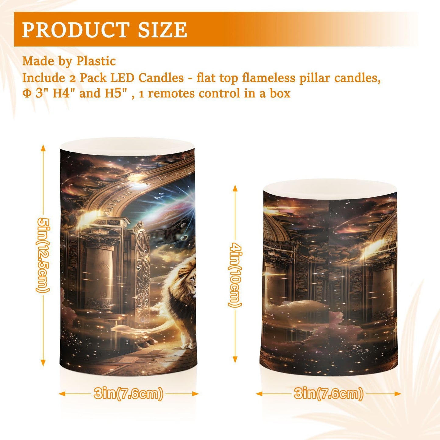 ALAZA Magic Animal Lion Starry Space Flickering Flameless Candles Pillar Led Candles Battery Operated Candles with Remote and Timers Set of 2