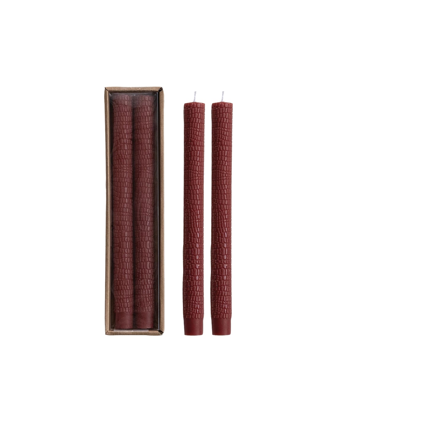 Creative Co-Op 2-Piece 10" Unscented Animal Print Taper Candles in Box, Brown