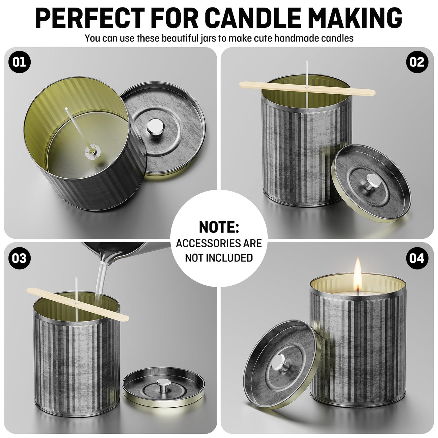 Vintage Tin Box 12-Pack Set (10oz Each can) | DIY Candle Making kit Travel Tin Can Set | Food grade Material Safe Use | DIY Candle Set Gift for Parents, Families, and Gatherings