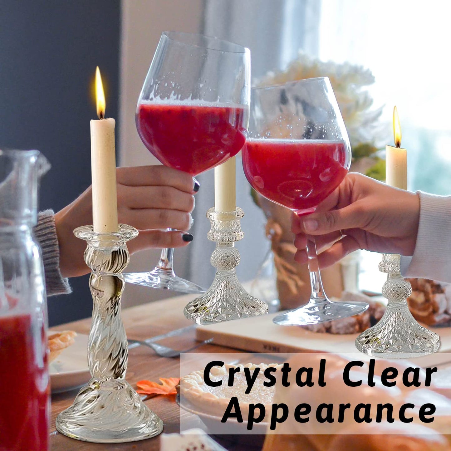 Glass Candlestick Holders - Set of 8 Clear Taper Candlestick Glasses,Crystal Candle,for All Formal Events,Candlelight Dinner,Wedding, Dinning, Party,Home Decoration