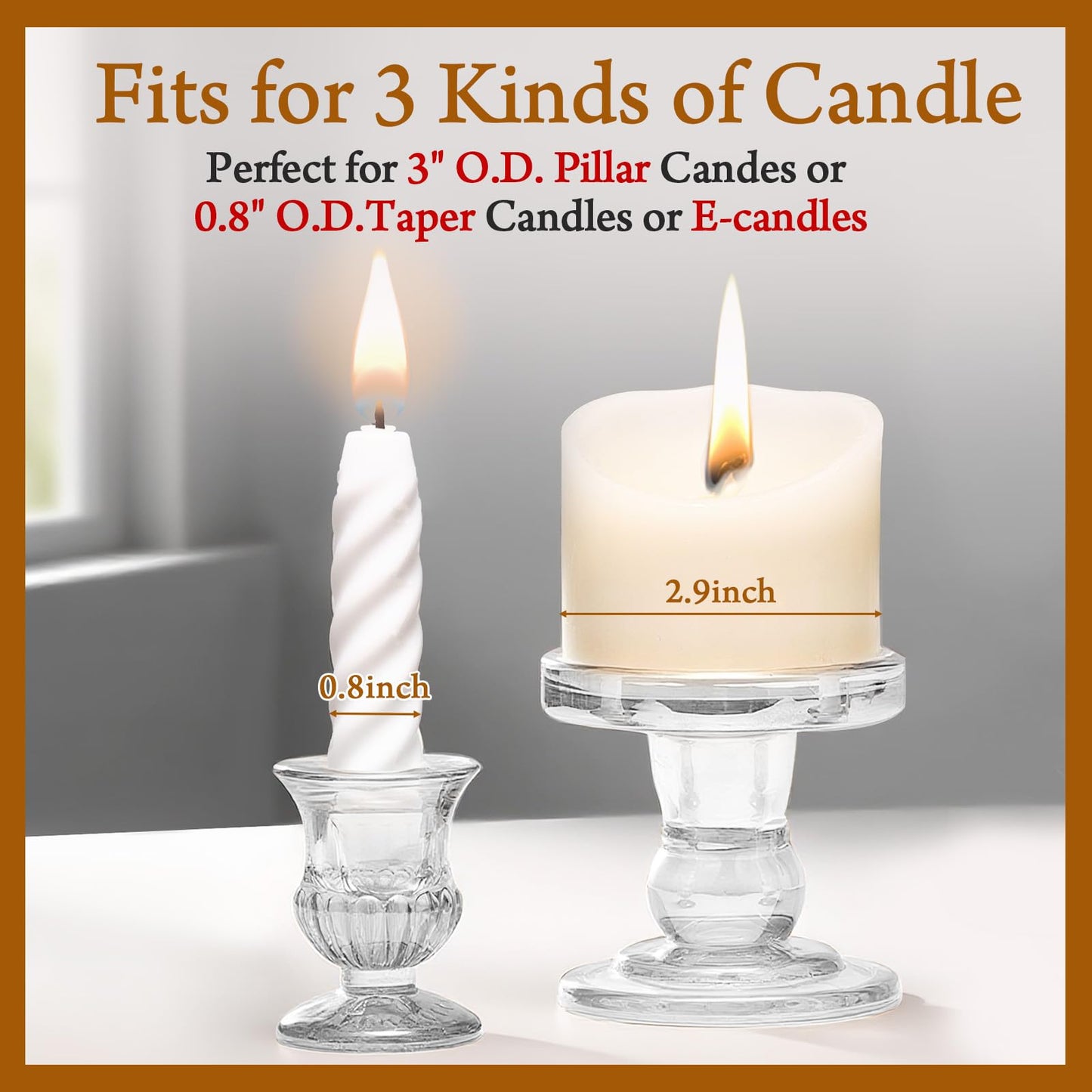 CHILL RECIPE Unity Candle Holders Glass Candlestick Holders for Pillar Candles Taper Candles, Crystal Taper Candle Holders Set of 3 for Wedding Table Centerpiece (Clear)