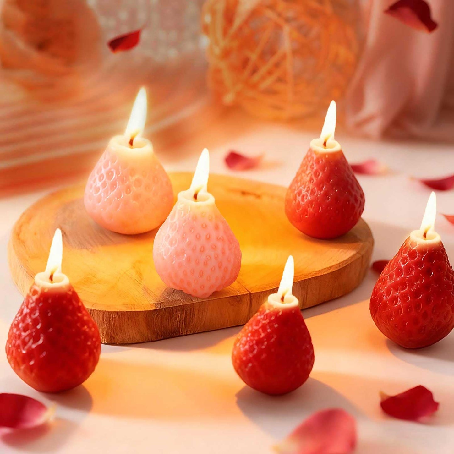 Tisancy 6 Pcs Low Temperature Candles, Strawberry Scented Valentine's Day Gifts Candles Body Safe Wax Low Heat Dripping Play for Valentine's Day Anniversaries, Home Decor(Red, Pink)