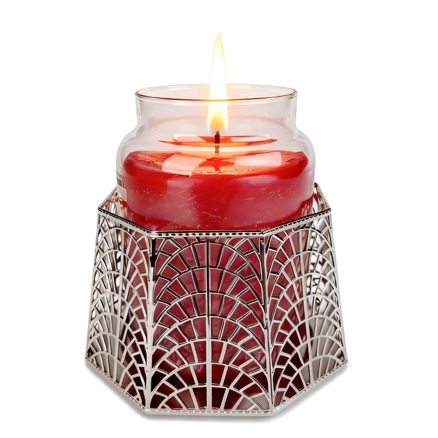 Dorephine 3 Wick Candle Holder, Shell Design Candle Jar Holder for 4-Inch Diameter Jars (5.25" D x 3.5" H), Rose Gold Metal, Coastal Decor
