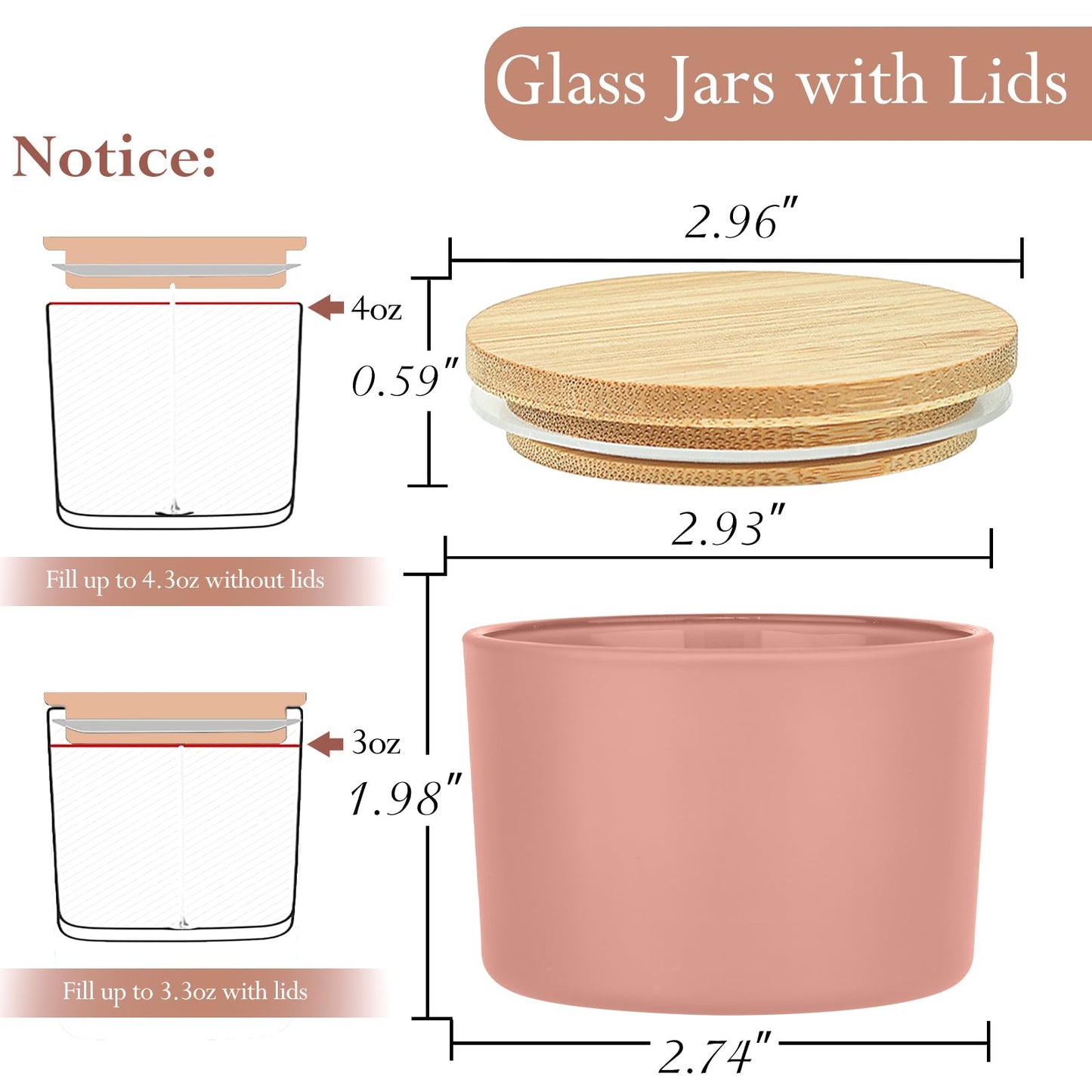 CONNOO 15 Pack 4oz Spring Glass Candle Jars with Airtight Bamboo Lids for Making Candles, Bulk Small Wide Mouth Empty Candle Containers with Sticky Warning Labels - Dishwasher Safe
