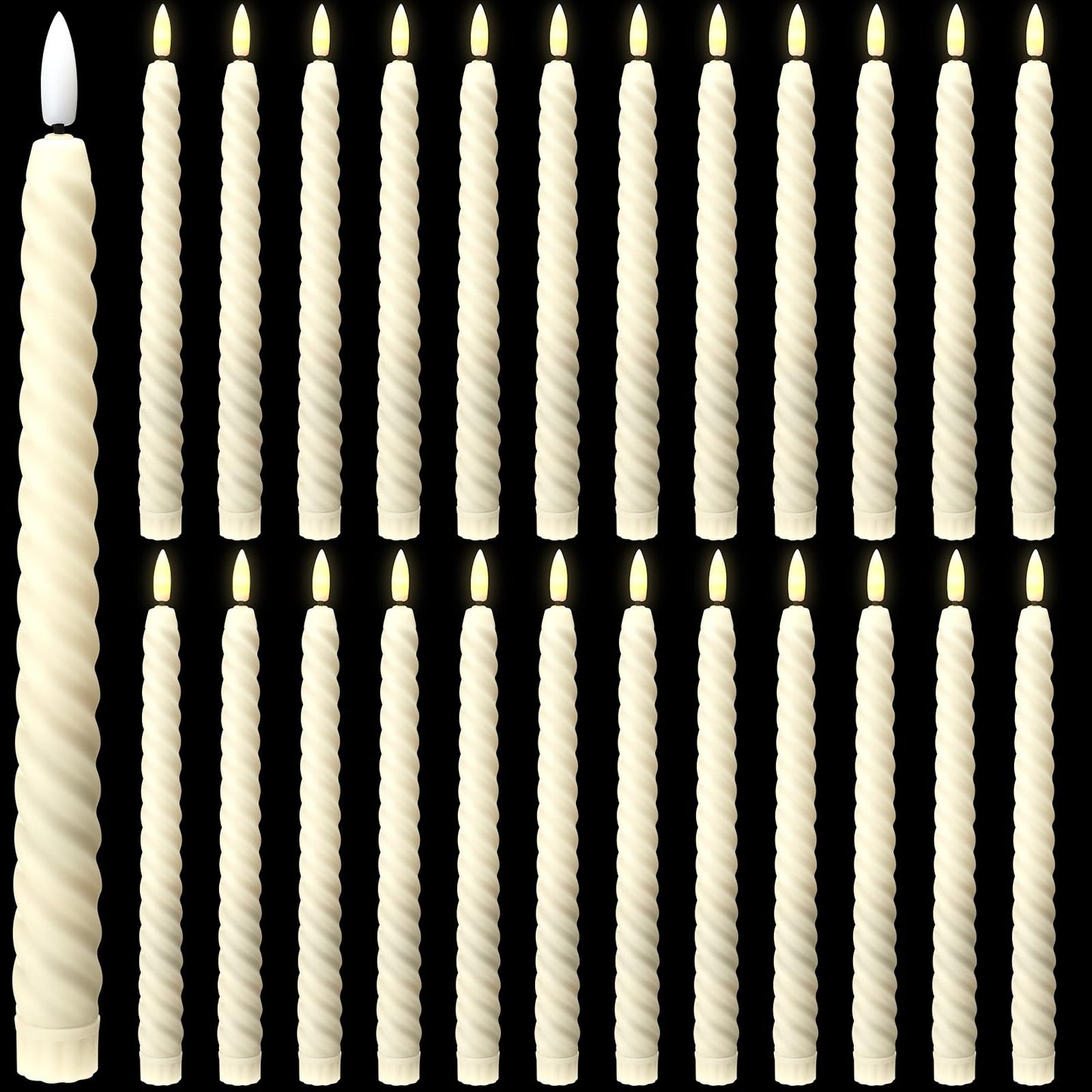 Tuanse 24 Pcs 10 Inch Flameless Twisted Taper Candles Battery Operated LED Taper Flickering Candlesticks Electric Warm Light for Wedding Holiday Birthday Home Decor(Ivory)