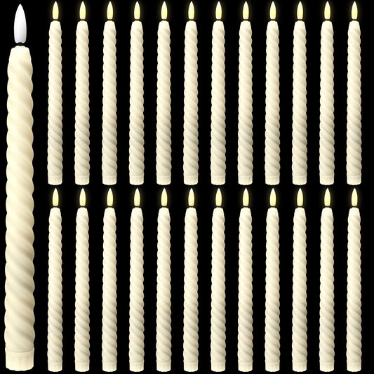 Tuanse 24 Pcs 10 Inch Flameless Twisted Taper Candles Battery Operated LED Taper Flickering Candlesticks Electric Warm Light for Wedding Holiday Birthday Home Decor(Ivory)