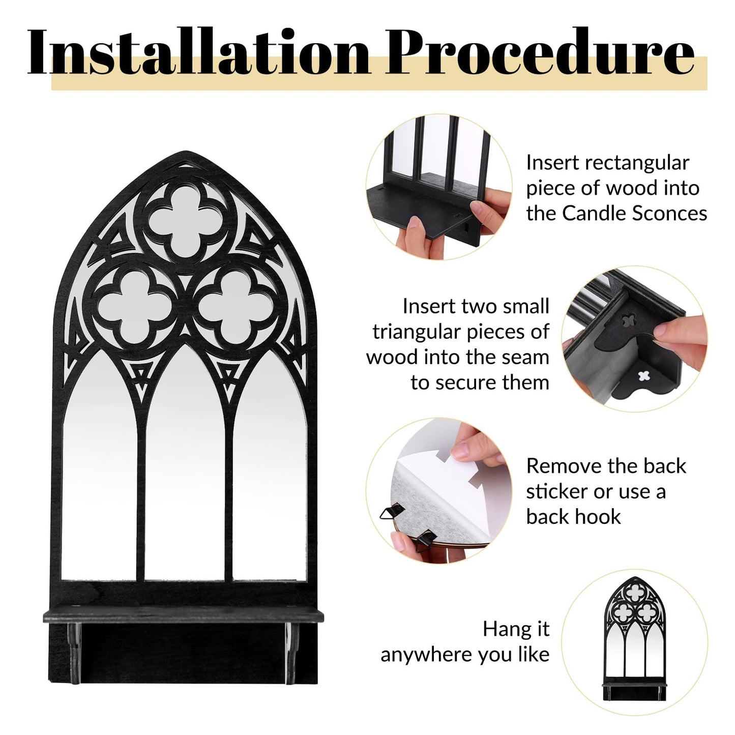 Gothic Sconces Wall Decor Set of 2, Arched Church Wall Sconces Decorative Gothic Wall Decor for Living Room, Bathroom, Dining Room