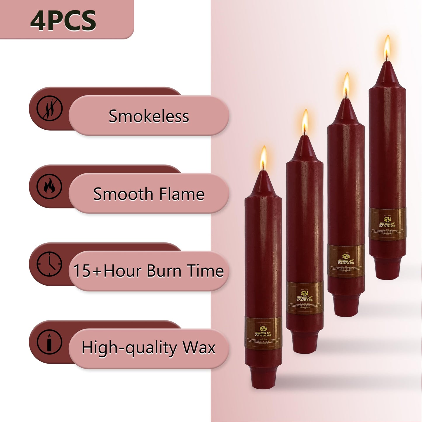 RedTaper Candle Smokeless Candles Red Candlesticks 7 INCH Short Candle Sticks Unscented Candles Odorless Candle for Dinner Home Décor Weddings Festive Seasons Holiday