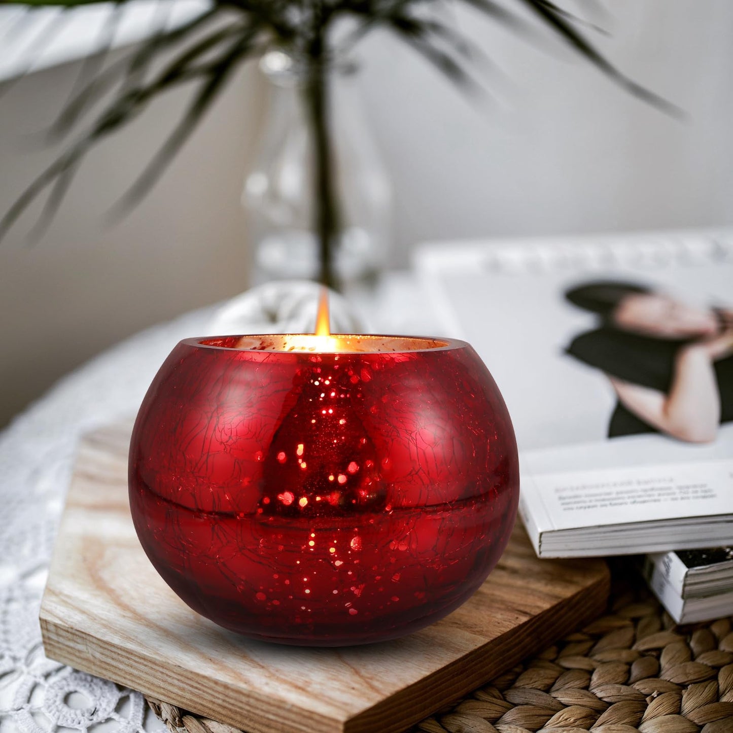 Luxshiny Valentine's Day Glass Tealight Holder Red Frosted Floral Pattern Candle Cup Romantic Aromatherapy Decor for Wedding Home Relaxation